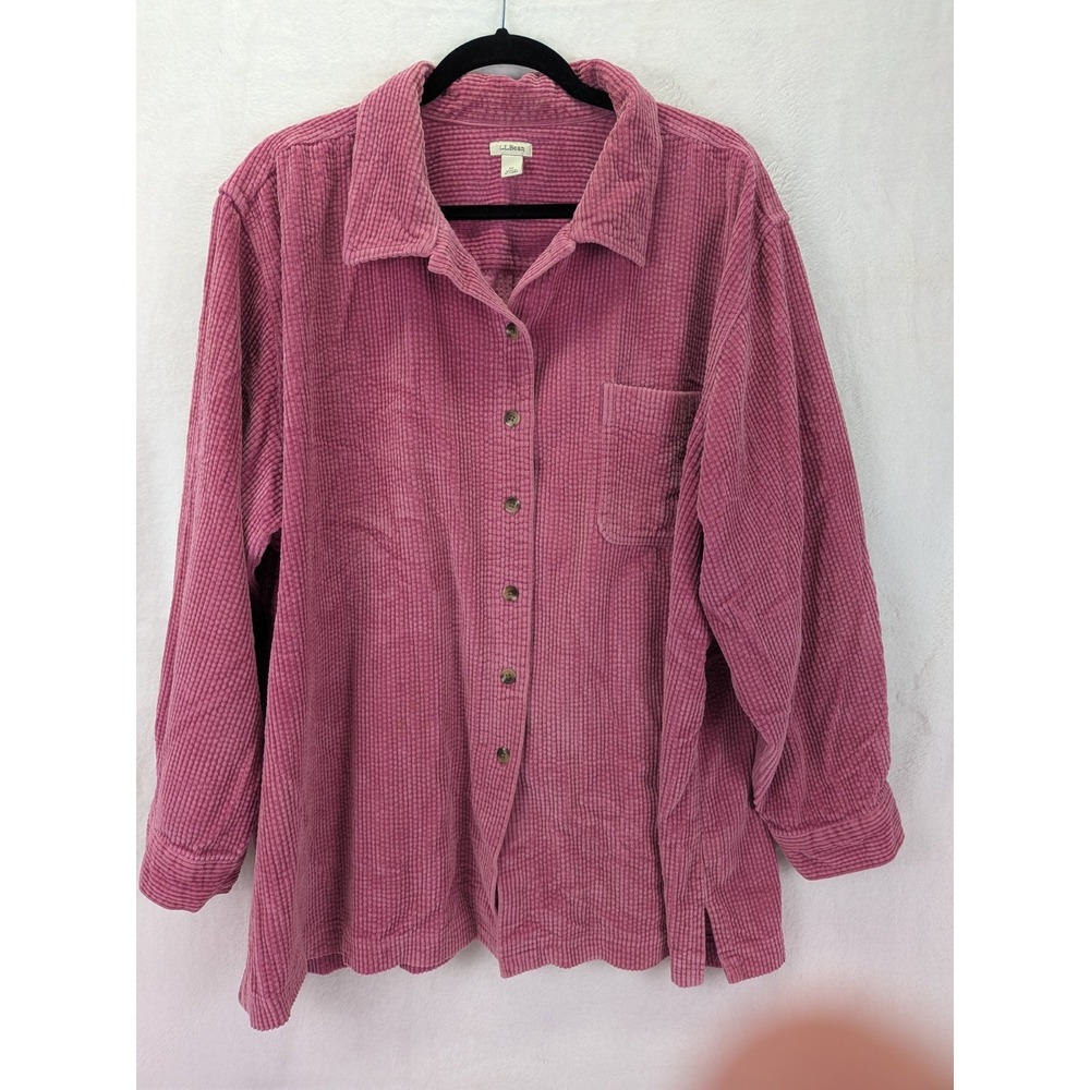 LL Bean Corduroy Button Up Shirt Women 3X Pink Shacket Outdoor Comfort Long READ